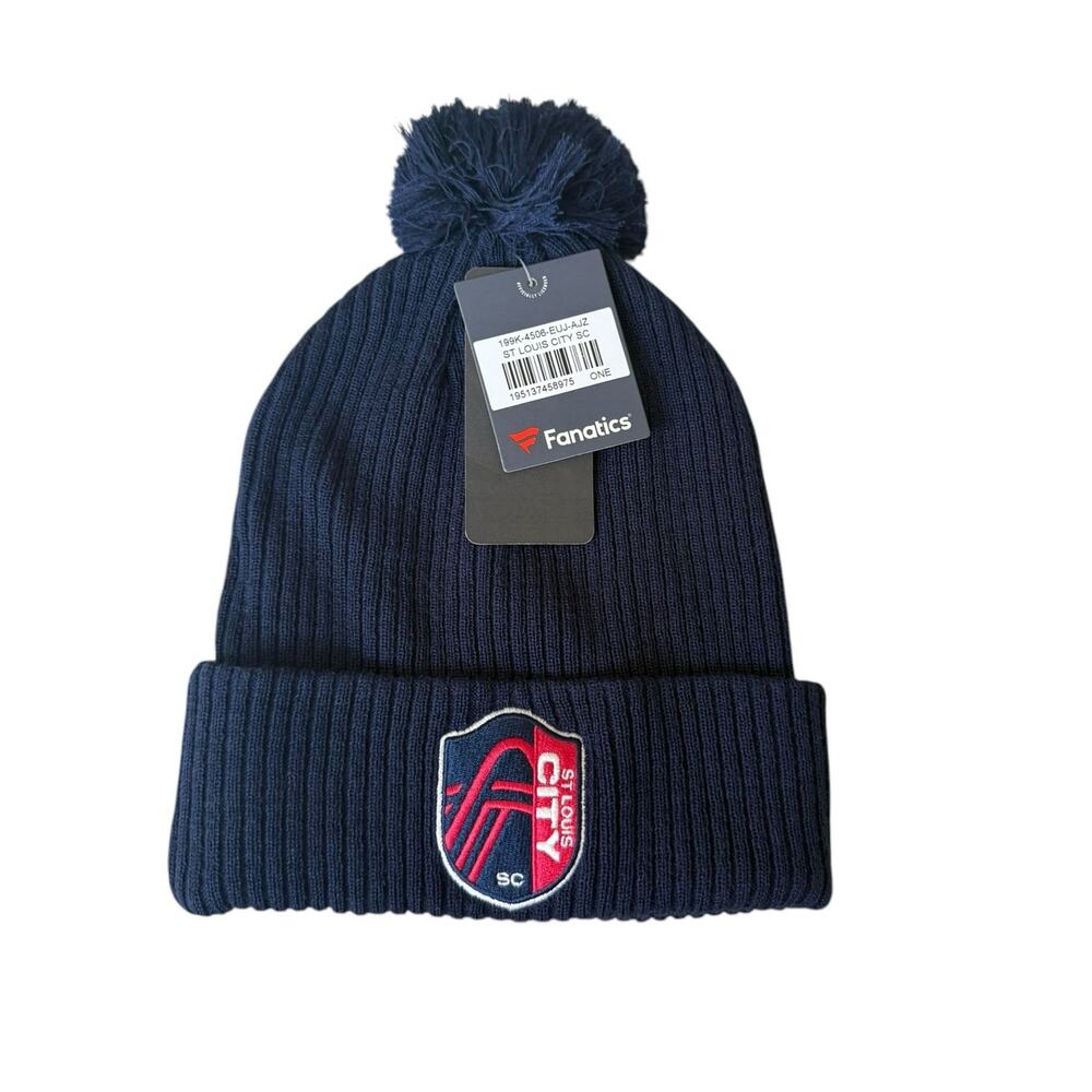 Brand new St. Louis City SC New Era Navy Jersey Hook Cuffed Knit Hat with Pom